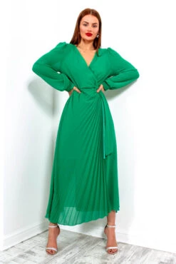 For The Fame - Green Pleated Midi Wrap Dress -Deals Modashka Store ForTheFame GreenPleatedMidiWrapDress5