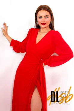 For The Fame - Red Pleated Wrap Midi Dress 10 For The Fame - Red Pleated Wrap Midi Dress -Deals Modashka Store ForTheFame RedPleatedWrapMidiDress2