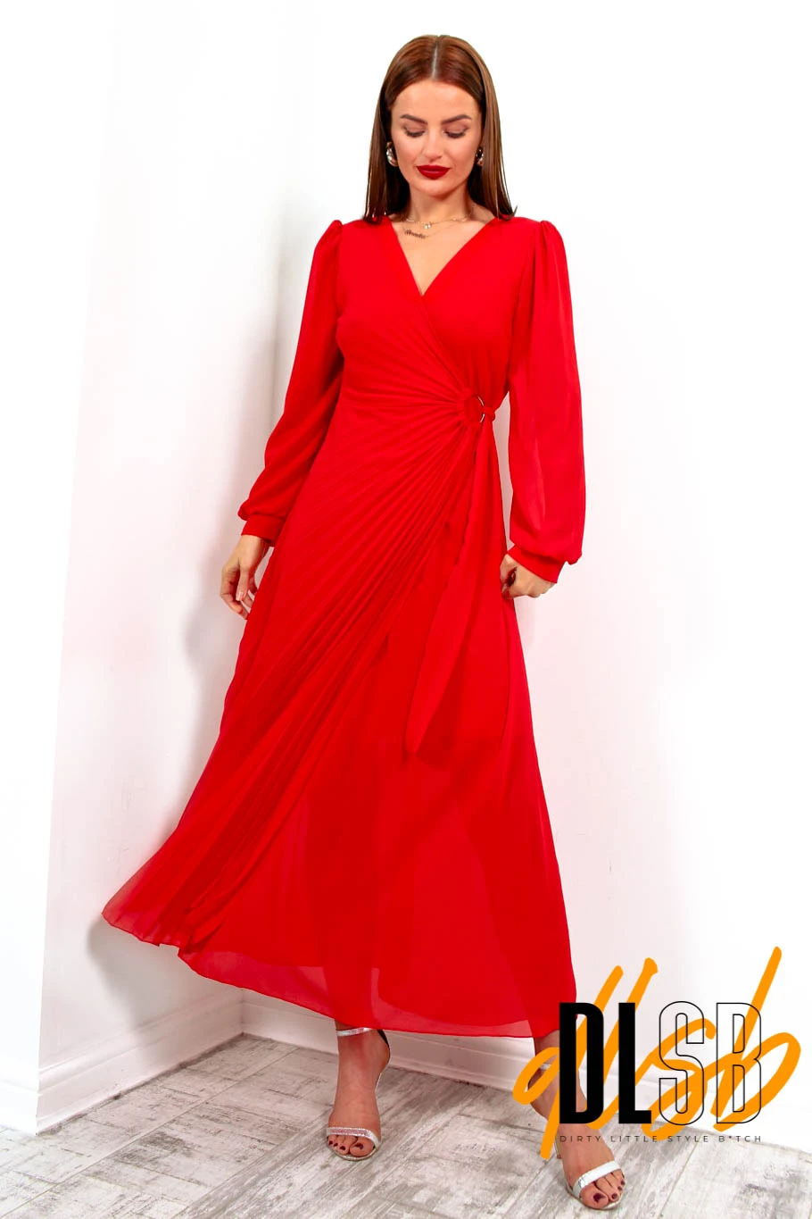 For The Fame - Red Pleated Wrap Midi Dress 8 For The Fame - Red Pleated Wrap Midi Dress - Image 6