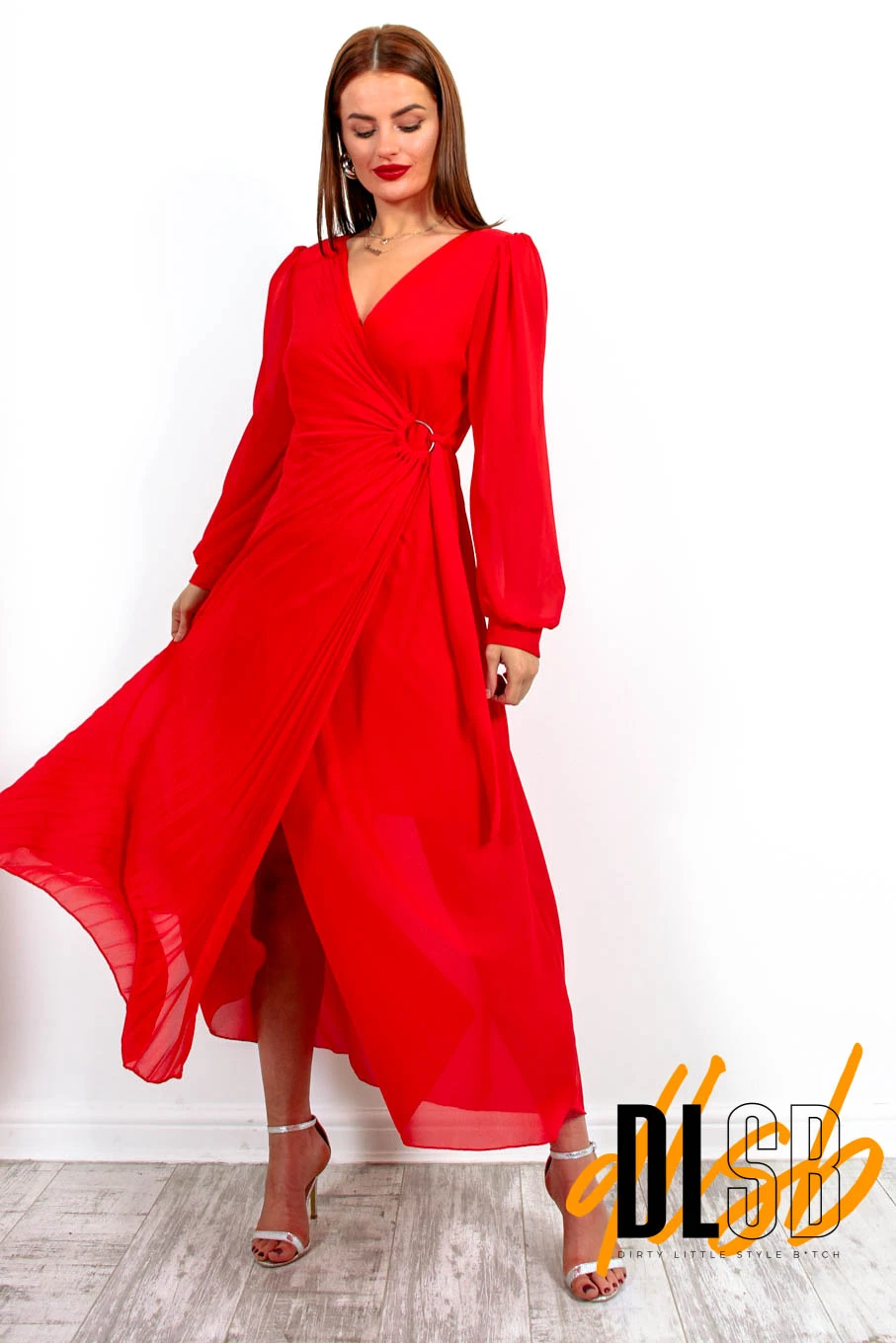 For The Fame - Red Pleated Wrap Midi Dress 4 For The Fame - Red Pleated Wrap Midi Dress - Image 2