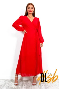 For The Fame - Red Pleated Wrap Midi Dress 11 For The Fame - Red Pleated Wrap Midi Dress -Deals Modashka Store ForTheFame RedPleatedWrapMidiDress6