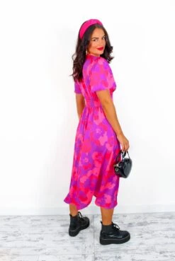 Forget Me Not - Pink Purple Floral Midi Dress -Deals Modashka Store ForgetMeNot PinkPurpleFloralMidiDress 2