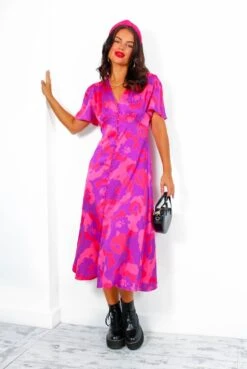 Forget Me Not - Pink Purple Floral Midi Dress -Deals Modashka Store ForgetMeNot PinkPurpleFloralMidiDress 3