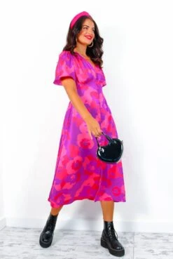 Forget Me Not - Pink Purple Floral Midi Dress -Deals Modashka Store ForgetMeNot PinkPurpleFloralMidiDress 4