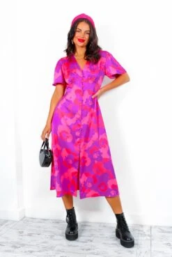 Forget Me Not - Pink Purple Floral Midi Dress -Deals Modashka Store ForgetMeNot PinkPurpleFloralMidiDress 5