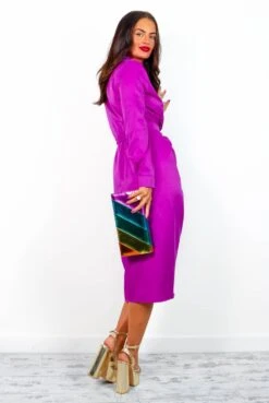 AX Paris Forget The Rules - Magenta Satin Long Sleeve Midi Dress -Deals Modashka Store ForgetTheRules MagentaSatinLongSleeveMidiDress 4