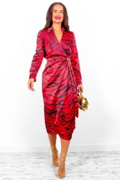 AX Paris Forget The Rules - Red Black Animal Print Satin Midi Dress -Deals Modashka Store ForgetTheRules RedBlackAnimalPrintSatinMidiDress 2