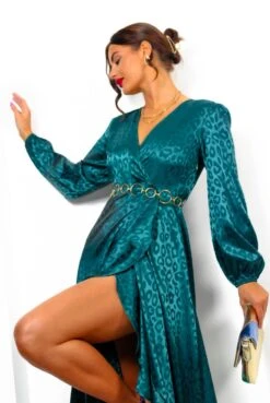 Frilled To Be Here - Forest Leopard Jacquard Midi Wrap Dress -Deals Modashka Store FrilledToBeHere ForestLeopardJacquardMidiWrapDress 1