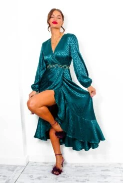 Frilled To Be Here - Forest Leopard Jacquard Midi Wrap Dress -Deals Modashka Store FrilledToBeHere ForestLeopardJacquardMidiWrapDress 6