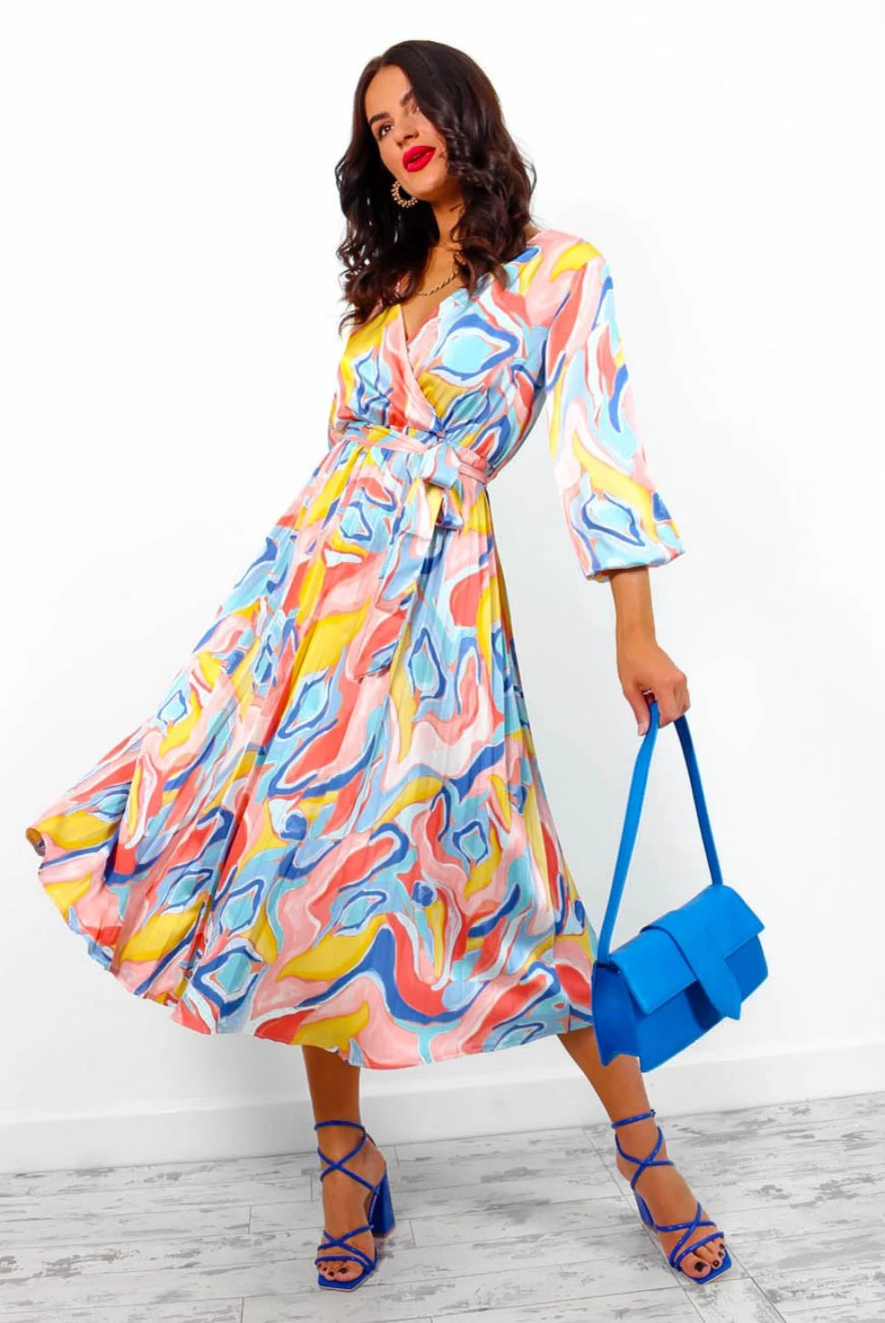 Give Me A Swirl - Blue Coral Pleated Midi Dress 3 Give Me A Swirl - Blue Coral Pleated Midi Dress