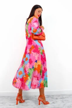 Catwalk Glamour And Bloom - Pink Multi Floral Midi Dress -Deals Modashka Store GlamourAndBloom PinkMultiFloralMidiDress2