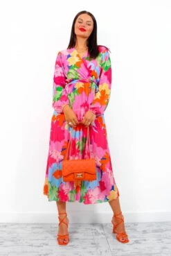 Catwalk Glamour And Bloom - Pink Multi Floral Midi Dress -Deals Modashka Store GlamourAndBloom PinkMultiFloralMidiDress3