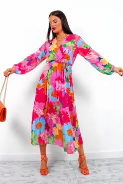 Catwalk Glamour And Bloom - Pink Multi Floral Midi Dress -Deals Modashka Store GlamourAndBloom PinkMultiFloralMidiDress6