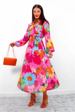 Catwalk Glamour And Bloom - Pink Multi Floral Midi Dress -Deals Modashka Store GlamourAndBloom PinkMultiFloralMidiDress7