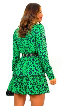 Good Vibes Only - Green Leopard Print Mini Dress -Deals Modashka Store GoodVibesOnly GreenLeopardPrintMidiDress 2