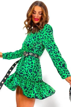 Good Vibes Only - Green Leopard Print Mini Dress -Deals Modashka Store GoodVibesOnly GreenLeopardPrintMidiDress 5