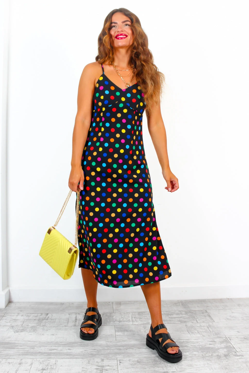 Good Without You - Black Multi Spot Satin Cami Midi Dress 7 Good Without You - Black Multi Spot Satin Cami Midi Dress - Image 5