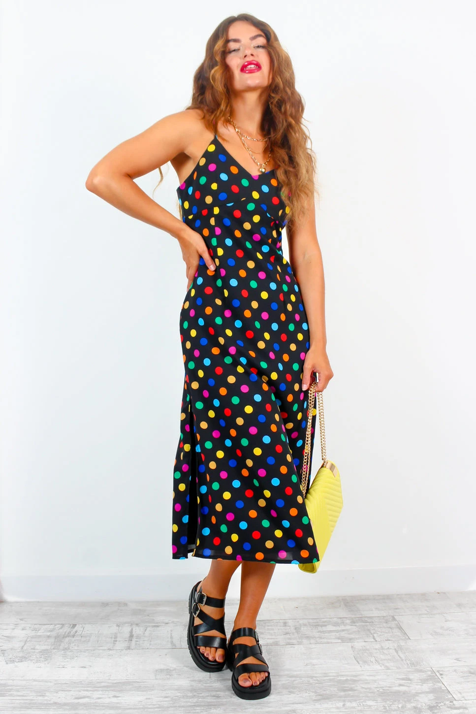 Good Without You - Black Multi Spot Satin Cami Midi Dress 5 Good Without You - Black Multi Spot Satin Cami Midi Dress - Image 3