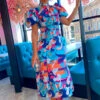 Got The Flower - Blue Multi Abstract Midi Dress -Deals Modashka Store Got The Flower Blue Multi Abstract Midi Dress