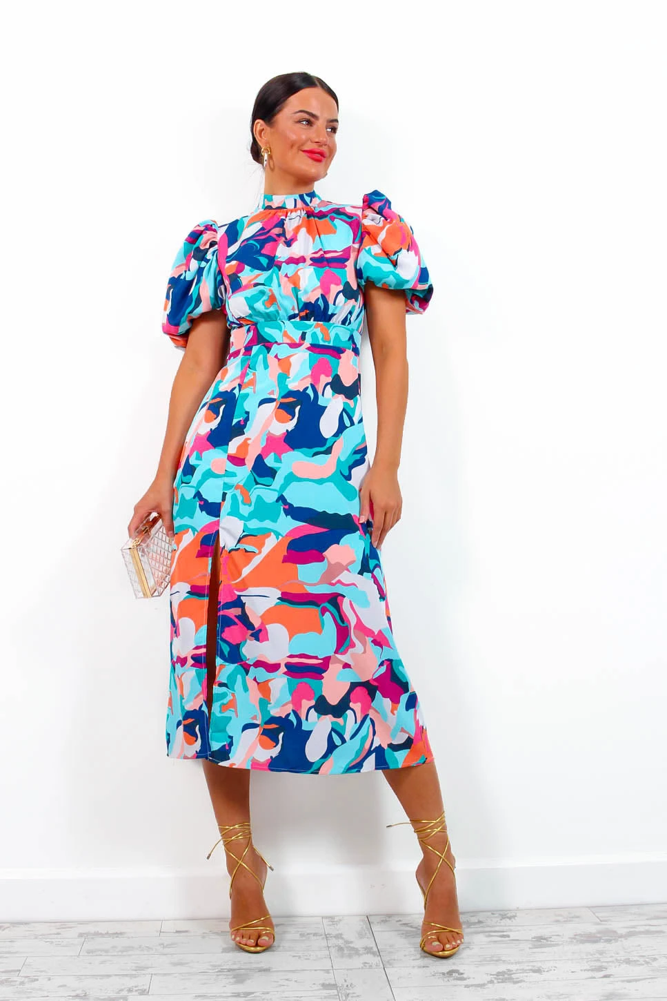 Got The Flower - Blue Multi Abstract Midi Dress 4 Got The Flower - Blue Multi Abstract Midi Dress - Image 2