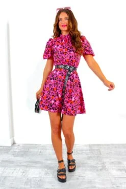 Got The Flower - Fuchsia Orange Leopard Print Mini Dress -Deals Modashka Store GotTheFlower FuchsiaOrangeLeopardPrintMiniDress 2