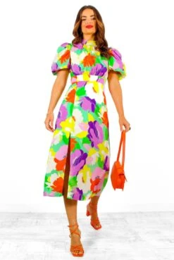 Got The Flower - Green Purple Multi Floral Print Midi Dress -Deals Modashka Store GotTheFlower GreenPurpleMultiFloralPrintMidiDress 1