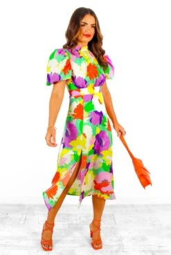 Got The Flower - Green Purple Multi Floral Print Midi Dress -Deals Modashka Store GotTheFlower GreenPurpleMultiFloralPrintMidiDress 3