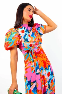 Got The Flower - Pink Orange Floral Midi Dress -Deals Modashka Store GotTheFlower PinkOrangeFloralMidiDress1