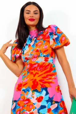Got The Flower - Pink Orange Floral Midi Dress -Deals Modashka Store GotTheFlower PinkOrangeFloralMidiDress2