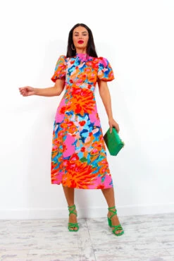 Got The Flower - Pink Orange Floral Midi Dress -Deals Modashka Store GotTheFlower PinkOrangeFloralMidiDress3