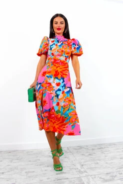 Got The Flower - Pink Orange Floral Midi Dress -Deals Modashka Store GotTheFlower PinkOrangeFloralMidiDress6 1
