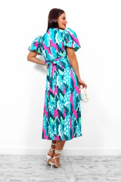 Got The Flower - Turquoise Fuchsia Abstract Midi Dress -Deals Modashka Store GotTheFlower TurquoiseFuchsiaAbstractMidiDress 2