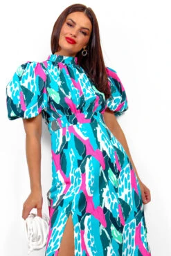 Got The Flower - Turquoise Fuchsia Abstract Midi Dress -Deals Modashka Store GotTheFlower TurquoiseFuchsiaAbstractMidiDress 5