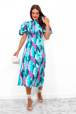 Got The Flower - Turquoise Fuchsia Abstract Midi Dress -Deals Modashka Store GotTheFlower TurquoiseFuchsiaAbstractMidiDress 6