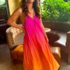 Gotta Let Go - Pink Orange Ombre Pleated Satin Maxi Dress 1 Gotta Let Go - Pink Orange Ombre Pleated Satin Maxi Dress -Deals Modashka Store Gotta Let Go Pink Orange Ombre Pleated Satin Maxi Dress