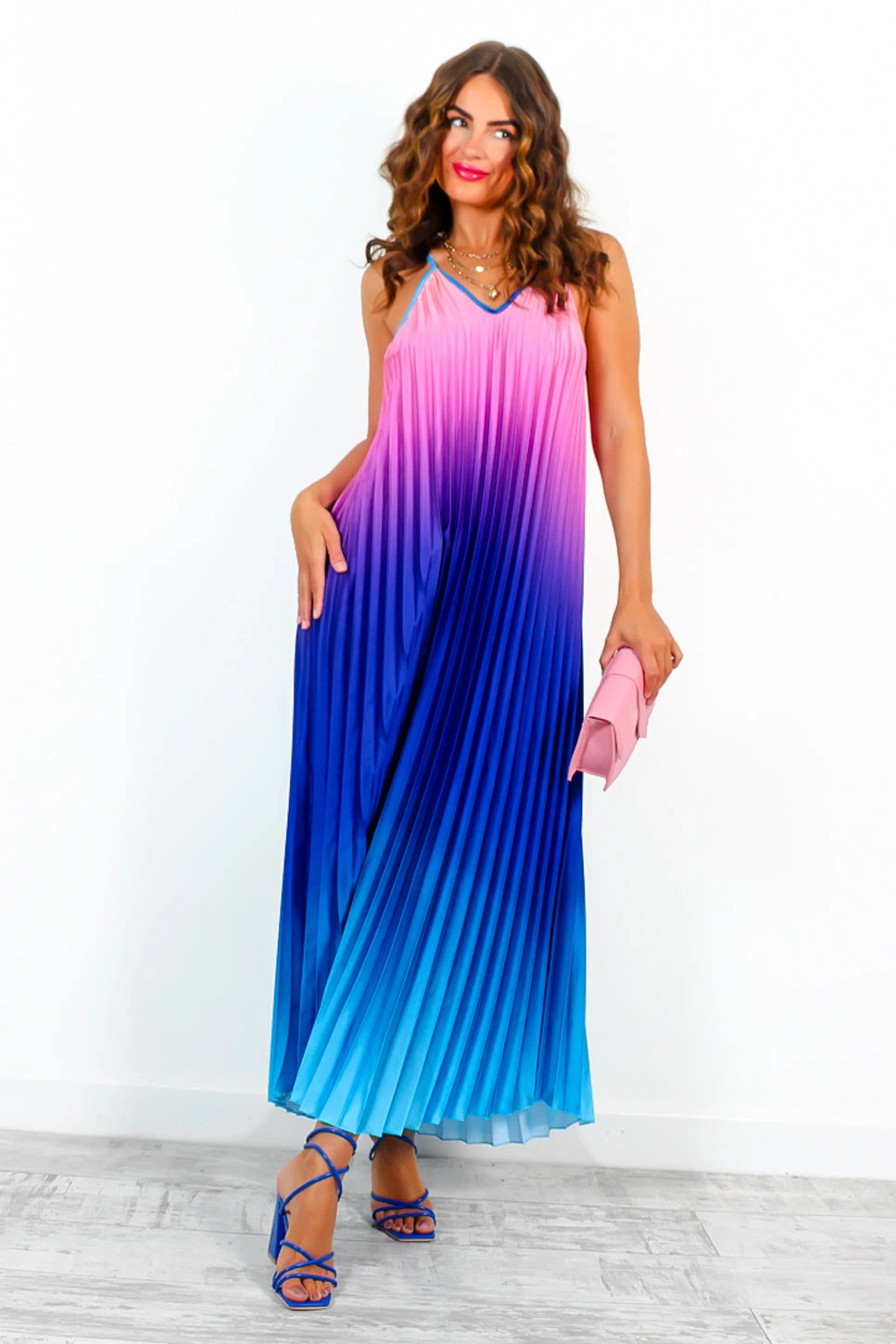 Gotta Let Go - Blue Pink Ombre Pleated Satin Maxi Dress 8 Gotta Let Go - Blue Pink Ombre Pleated Satin Maxi Dress - Image 6