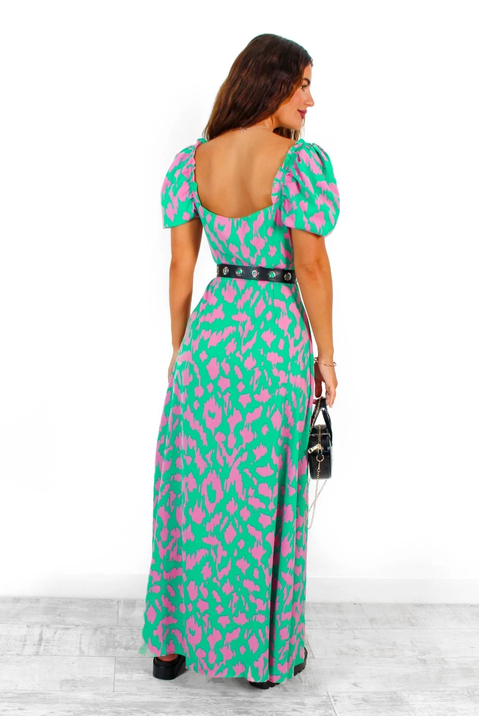 Happier Than Ever - Green Pink Animal Print Milkmaid Maxi Dress 9 Happier Than Ever - Green Pink Animal Print Milkmaid Maxi Dress - Image 7