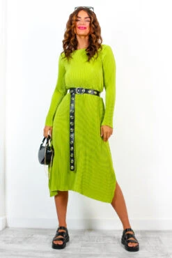 Hard To Plisse - Lime Plisse Long Sleeve Midi Dress -Deals Modashka Store HardToPlisse LimePlisseLongSleeveMidiDress 1