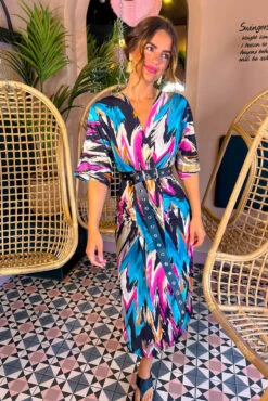 Have A Good Day - Black Multi Abstract Print Midi Dress -Deals Modashka Store Have A Good Day Black Multi Abstract Print Midi Dress 2