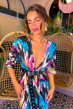 Have A Good Day - Black Multi Abstract Print Midi Dress -Deals Modashka Store Have A Good Day Black Multi Abstract Print Midi Dress