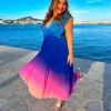 Mamma Mia - Blue Pink Ombre Pleated Maxi Dress -Deals Modashka Store IMG 1913
