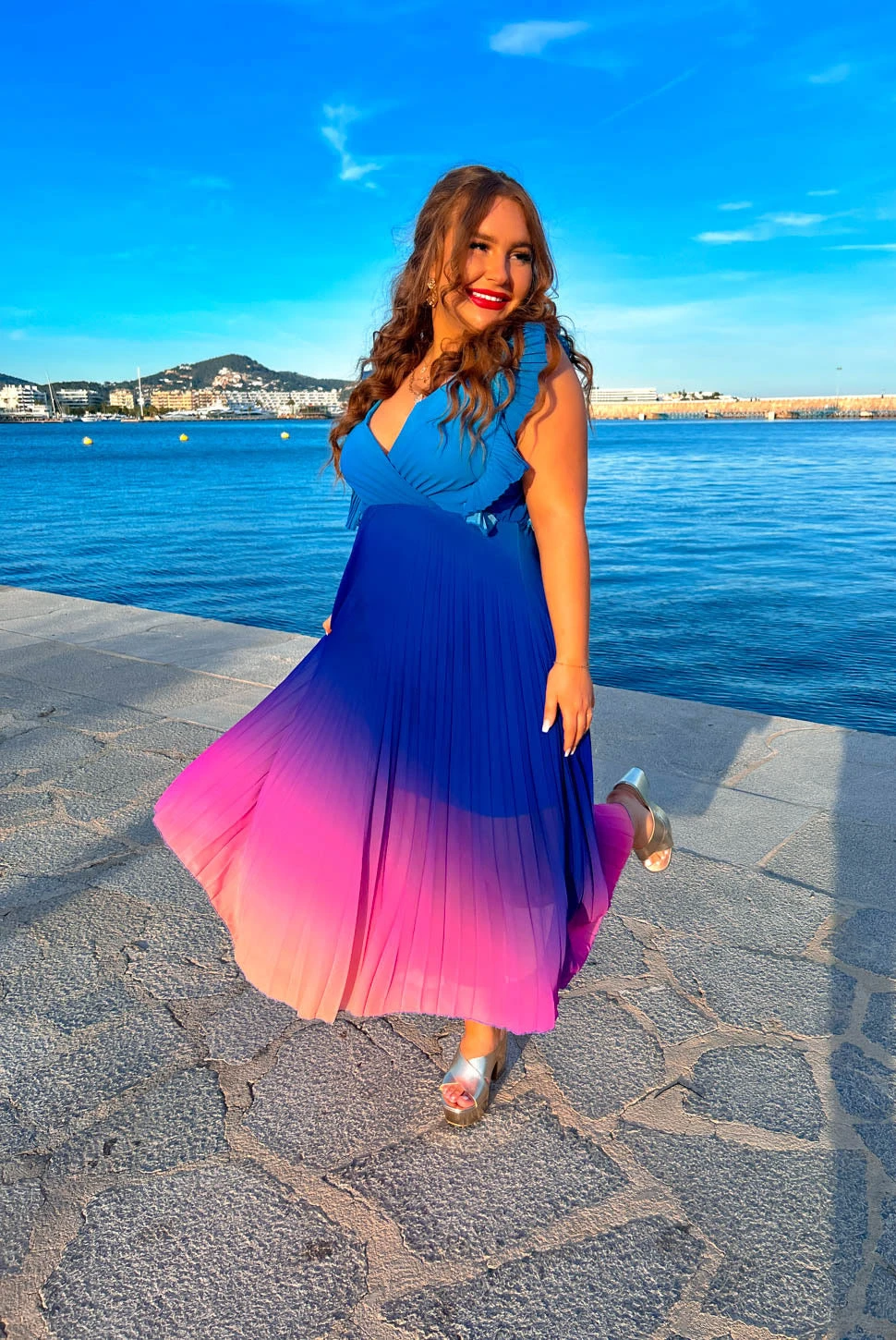 Mamma Mia - Blue Pink Ombre Pleated Maxi Dress 3 Mamma Mia - Blue Pink Ombre Pleated Maxi Dress