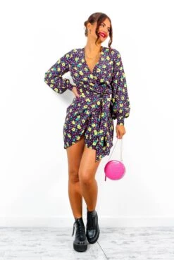 Glamorous No Second Chances - Black Multi Rose Mini Wrap Dress 11 Glamorous No Second Chances - Black Multi Rose Mini Wrap Dress -Deals Modashka Store IMG 3160