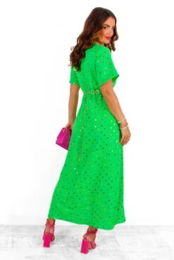 Out Your League - Green Multi Foil Spot Midi Dress -Deals Modashka Store IMG 3202