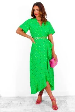 Out Your League - Green Multi Foil Spot Midi Dress -Deals Modashka Store IMG 3209
