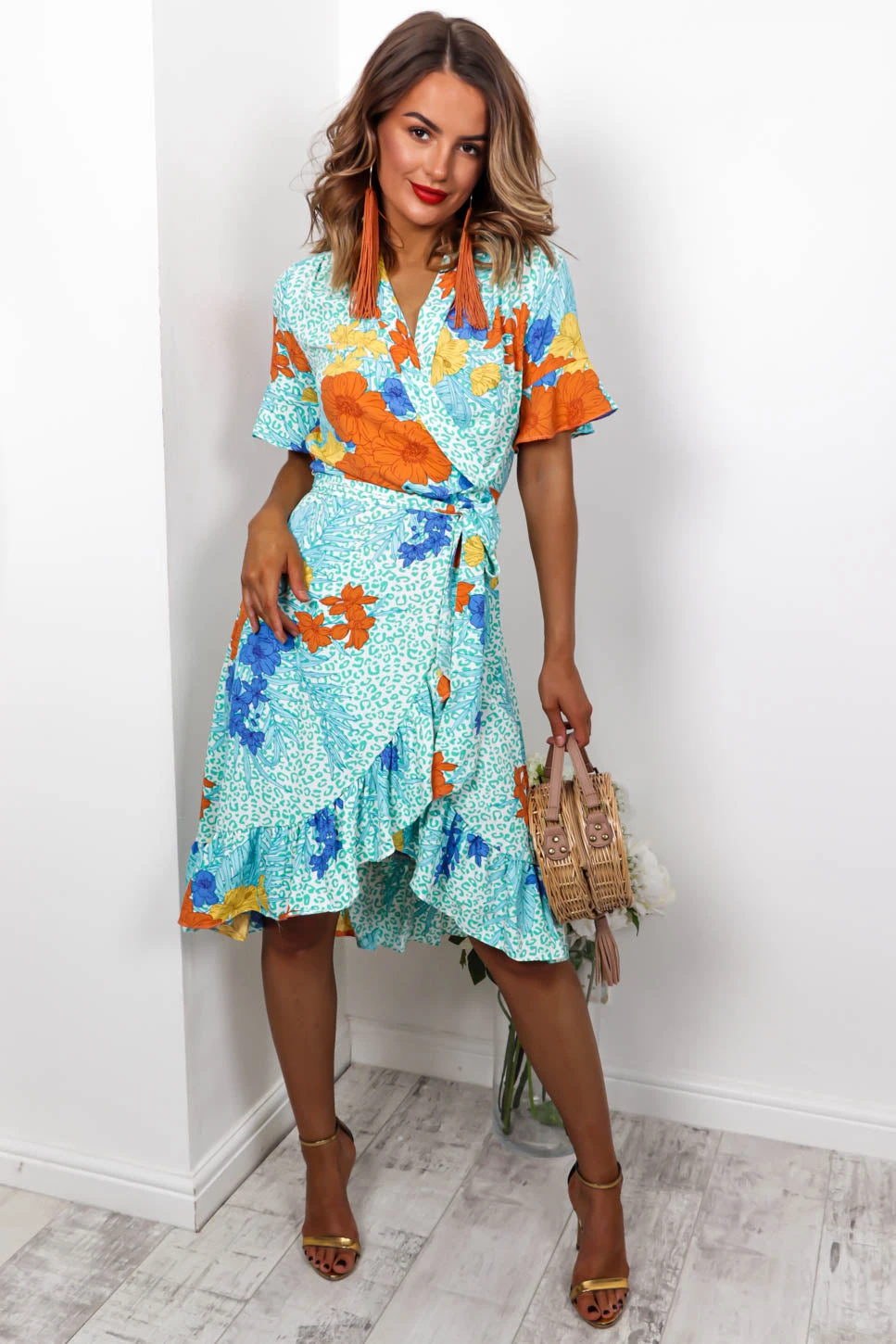 Tropical Getaway - Turquoise Wrap Dress 6 Tropical Getaway - Turquoise Wrap Dress - Image 4