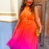 Artemis - Pink Orange Ombre Cross-Over Pleated Maxi Dress -Deals Modashka Store IMG 9403