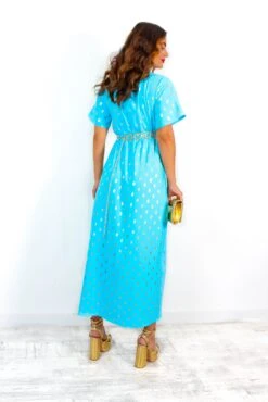 Out Your League - Turquoise Gold Foil Spot Midi Dress 18 Out Your League - Turquoise Gold Foil Spot Midi Dress -Deals Modashka Store IMG 9855