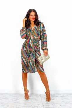 Im Falling For You - Green Multi Draped Midi Dress -Deals Modashka Store I mFallingForYou GreenMultiDrapedMidiDress 4
