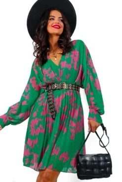 Imagine Me - Green Pink Floral Pleated Mini Dress -Deals Modashka Store ImagineMe GreenPinkFloralPleatedMiniDress6